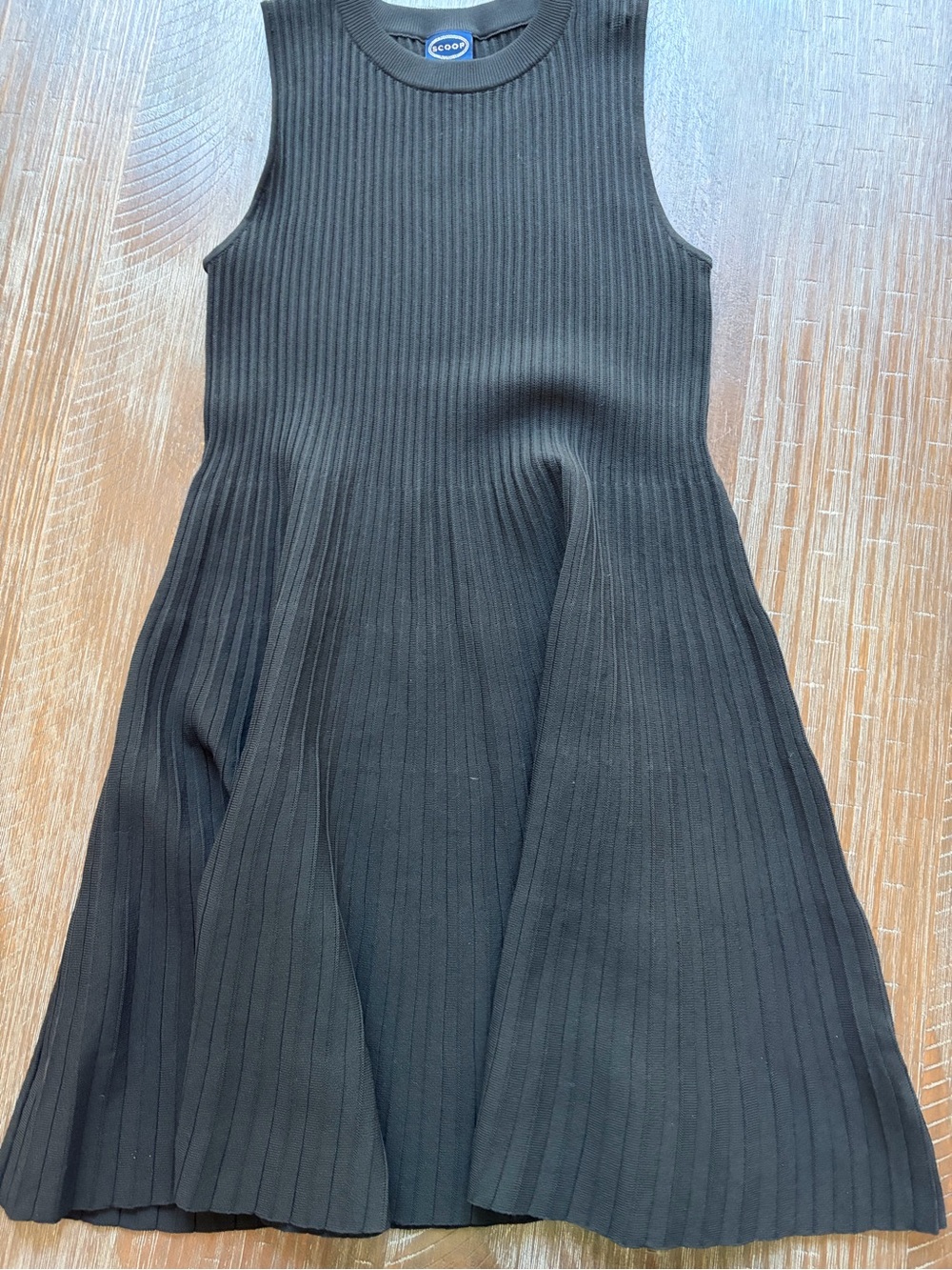 SCOOP (L 12/14) Black Ribbed Sleeveless Dress, Black. A-Line, Knee Length
